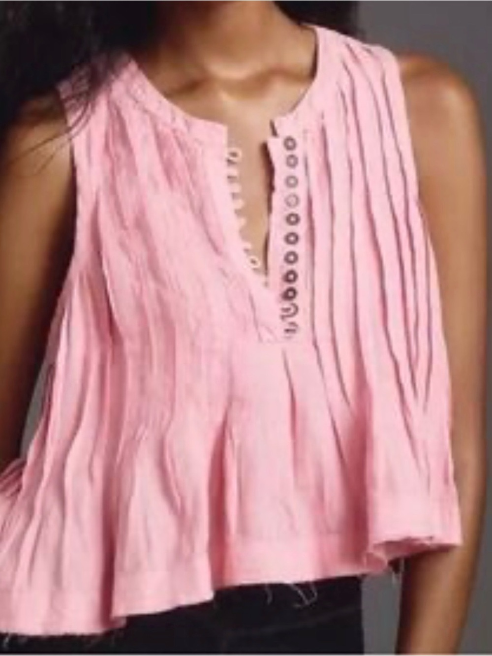 Anthropologie Pink Pleated Sleeveless 109% Linen Blouse